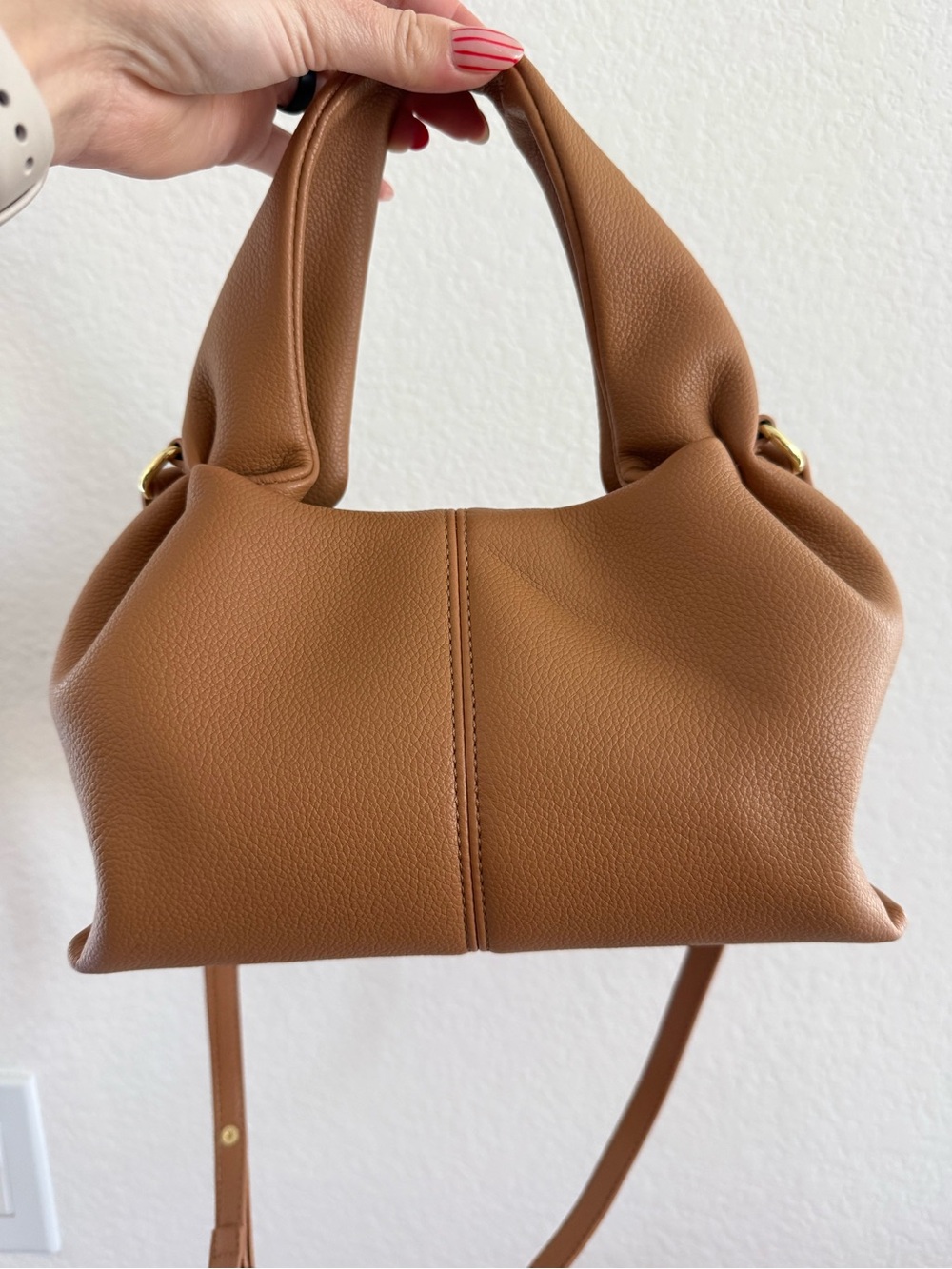 Women's Tan Pebbled Leather Top-Handle Bag - Picture 9 of 9